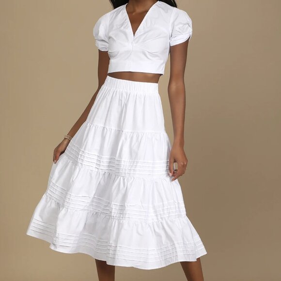NWT Lulus Perfect Intentions White Tiered Midi Skirt - Picture 1 of 8